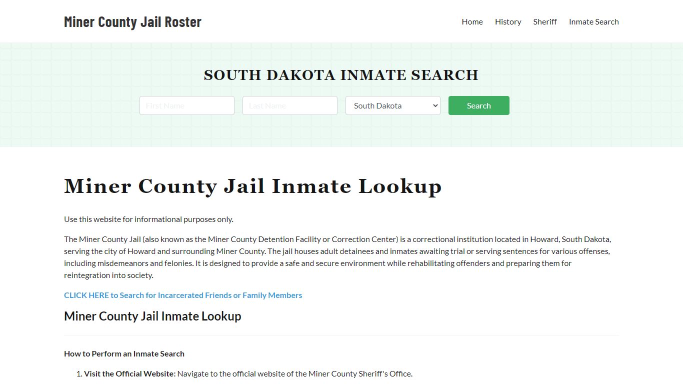 Miner County Jail Roster Lookup, SD, Inmate Search