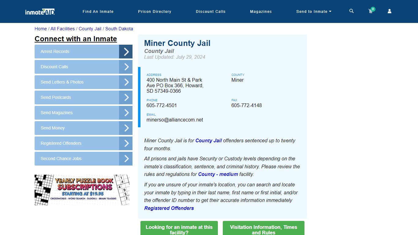 Miner County Jail - Inmate Locator