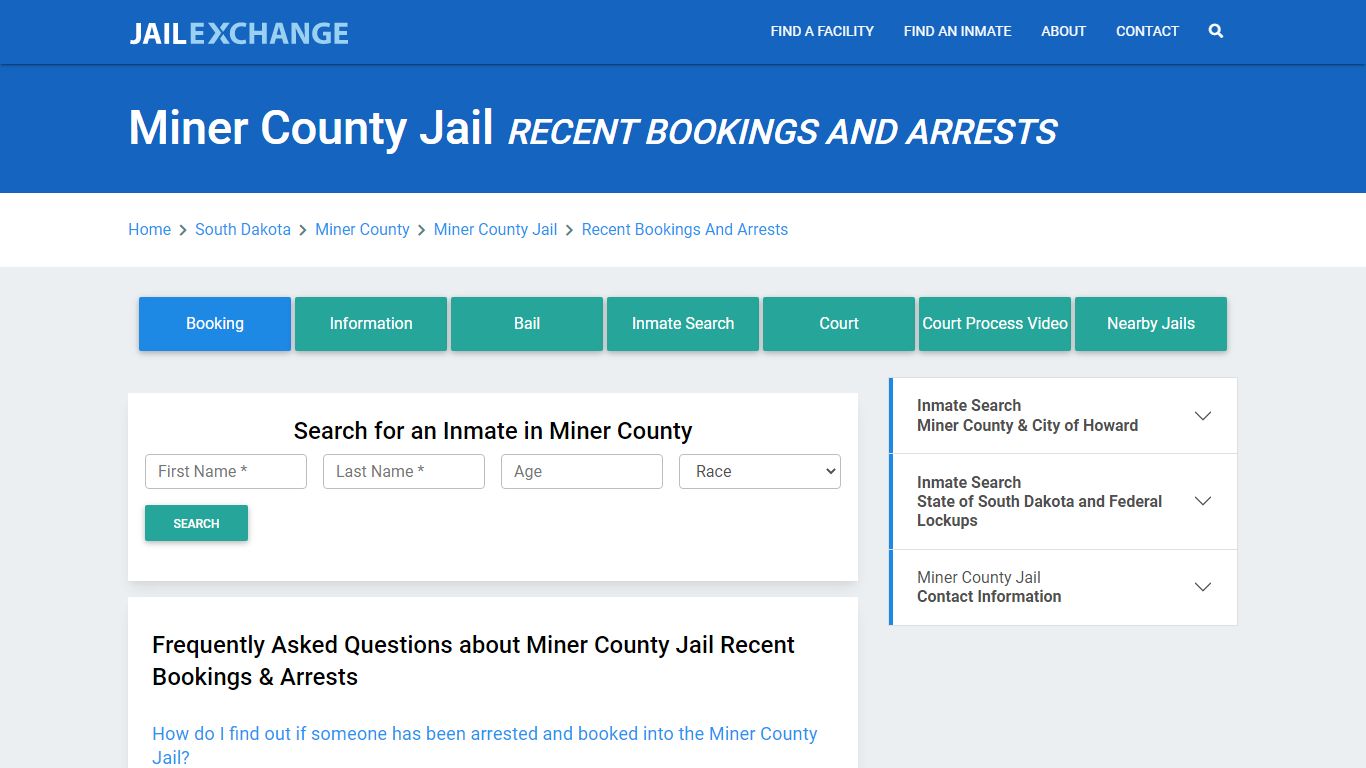 Miner County Jail & Sheriff Recent Bookings And Arrests - Jail Exchange